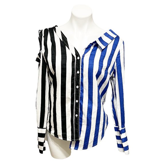 Walter Baker Medium M/L Asymmetrical Button Down Cold Shoulder Long Sleeve Shirt - Picture 3 of 9